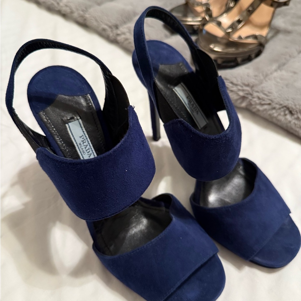 Prada Women's Blue Suede Heels